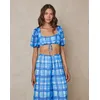 AERE Tie Front Puff Sleeve Crop Top - Raya Print [AU 6, AU 10, AU 12, AU 14, AU 16]
