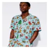 Myer: Kenji Blue Christmas Print Linen Blend Short Sleeve Shirt in Blue