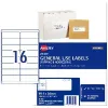 Avery 16UP Inkjet Laser General Use Labels White 100 Sheets