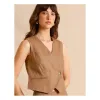 Myer: Piper European Linen Asymmetrical Button Vest in Light Brown [10, 12, 14, 16] {lots}