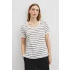 Organically Grown Linen Stripe Scoop Neck T-Shirt - Black Stripe [Large, Small, Medium, X-Small, XX-Small] {lots}