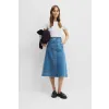 A-Line Denim Midi Skirt - Mid Blue Wash [4]