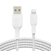 Belkin BoostCharge Braided Lightning Cable - 6.6ft/2M - MFi Certified Apple iPhone Charger USB to Lightning Cable 6ft - iPhone Cable - iPhone Charger Cable - Apple Charger - USB Phone Charger - White {Lightning Cables} (Computers)
