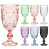 Wiwiqing 6 Pcs Plastic Goblets 7.5oz Vintage Goblet Plastic Colored Retro Embossed Water Goblets for Wine Bar Juice Baby Shower Wedding Reception Grand Event Party (Multicolor) {Wine Glasses} (Unit Count 6) (Warehouse)