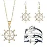 JDRGJTH 3 PCS Nautical Themed Jewelry Set Necklace and Earrings Nautical Anchor Handmade Navy White Anchor Multiple Layers Bracelet, one size, Metal, No Gemstone {Jewellery Sets}