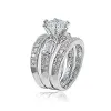 LZJ Platinum Over Sterling Silver Big Womens CZ Set Bling Princess Cut Cubic Zirconia Size 6-10 (7) {Rings}
