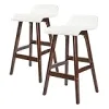 La Bella 2X Oak Wood Bar Stool 65cm Leather Sophia - White Brown {Barstools}