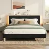 Artiss Queen Upholstered Bed Frame with Adjustable Headboard (100-107cm) Mood Lighting, Heavy Duty Corduroy Velvet Bed Base with Open Shelf for Modern Bedroom {Frames}