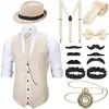 SATINIOR 1920s Men's Accessories Clothing Costume Outfit with Vest Fedora Hat Pocket Watch Suspenders Tie for Man (Beige,Medium) {Novelty & Special Use}