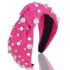 Brimekichio Pink Headband for Women Girls Pearl Knotted Headband Clear Rhinestone Head Band Hair Accessories Women, Hot Pink {Headbands} (Hair Care)