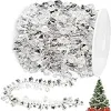 Jishi 16ft Christmas Garland Christmas Tree Silver Bead Decor, Clear Iridescent Silver Bead Garland Twist Bead String for Christmas Tree Decoration, Rustic Crystal Garland Ornaments Home Decorations {Garlands} (Warehouse)