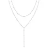 Long Layered Necklace for Women - Silver Necklace Chain with Y-Shaped Beaded Pendant - Minimalist Jewelry Accessory - Trendy Fashion Gift for Her (Silver) {Necklaces} (Jewellery)
