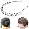 XINGZHE Metal Hair Band for Men Women's Hair Hoop Clips, Unisex Black Wavy Spring Headband for Men's Hair Accessories Bands Simple Elastic Non Slip Wide Headwear Bandeau for Outdoor Sporters {Headbands} (Hair Care)