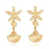 Bemous Gold Shell Dangle Starfish , Ocean Jewellery Earring for Women, Metal, No Gemstone {Earrings} (Jewellery)