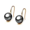 Salanda Pearl Dangle , 18K Gold Plated, Hypoallergenic, Grey 10mm {Earrings} (Jewellery)
